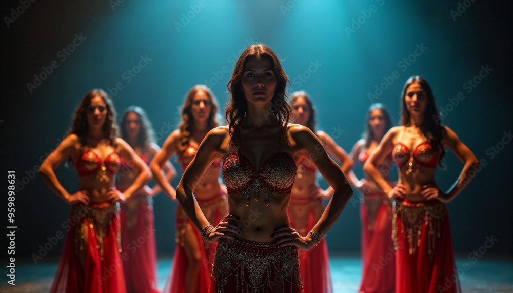 Fototapeta premium Portrait of a beautiful woman in traditional belly dancer attire