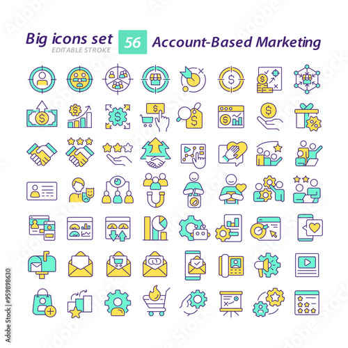 Account-based marketing RGB color icons set. Customer acquisition, sales cycle. Advertising strategy. Isolated vector illustrations. Simple filled line drawings collection. Editable stroke