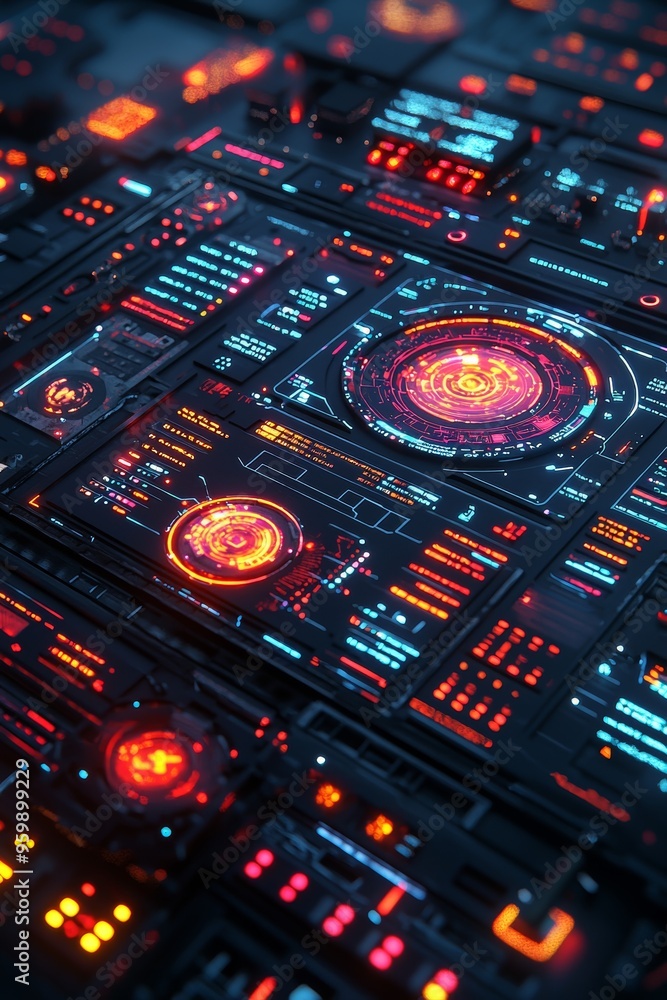 Obraz premium A 3D search engine interface with dynamic, rotating search results, symbolizing real-time data processing