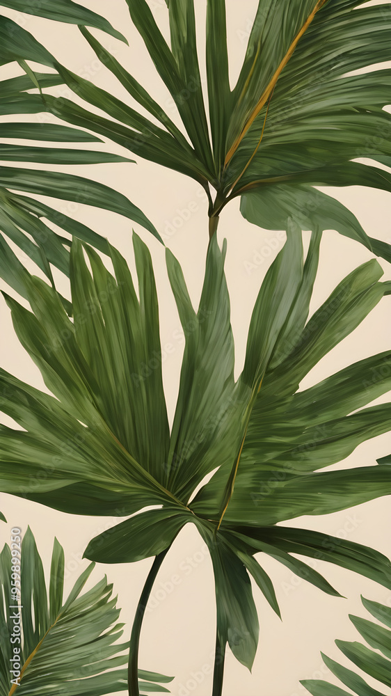 Tropical palm leaf pattern with a light beige background Tropical palm leaf pattern with a light beige background