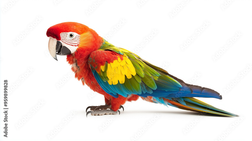 Fototapeta premium A minimalistic image featuring a bird in sharp focus against a clean white background. Ideal for projects that require simplicity and attention to nature, wildlife, or flight themes.