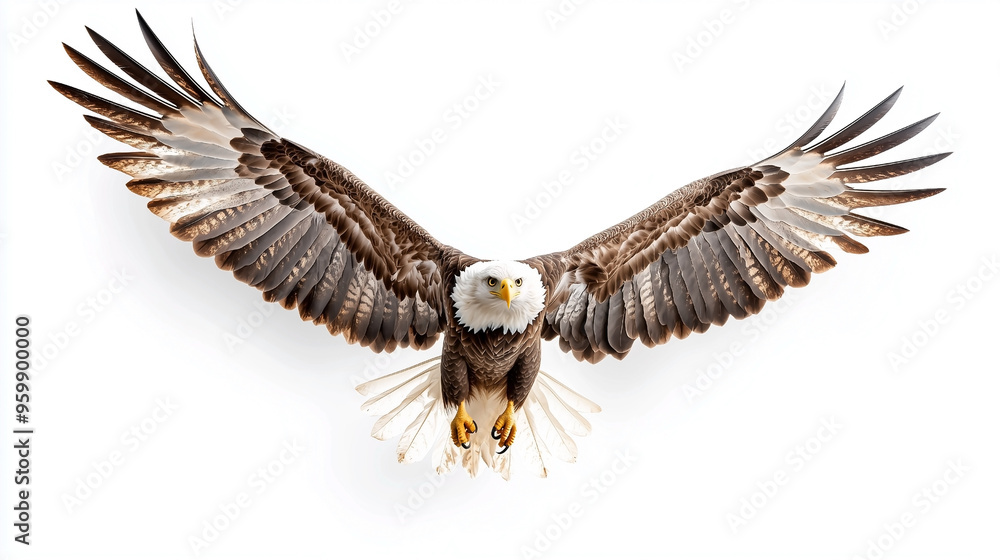 Obraz premium A minimalistic image featuring a bird in sharp focus against a clean white background. Ideal for projects that require simplicity and attention to nature, wildlife, or flight themes.