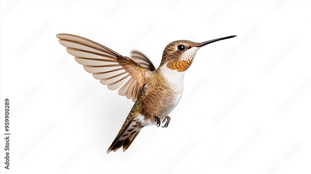 Fototapeta premium A minimalistic image featuring a bird in sharp focus against a clean white background. Ideal for projects that require simplicity and attention to nature, wildlife, or flight themes.