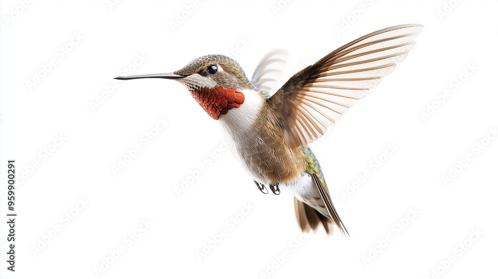 Obraz premium A minimalistic image featuring a bird in sharp focus against a clean white background. Ideal for projects that require simplicity and attention to nature, wildlife, or flight themes.