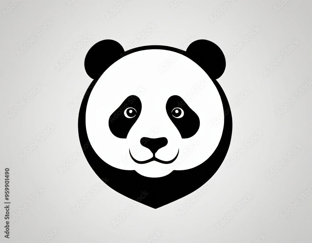 Fototapeta premium Panda head silhouette logo design. icon in black and white color. Ai generated image.