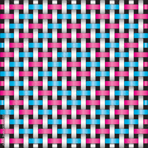 Blue and pink double cross bamboo weaving pattern seamless vector background. Geometric ethnic oriental seamless pattern traditional Design for background, illustration, embroidery style. 