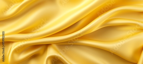 Beautiful golden silk fabric draped elegantly on a table during a bright afternoon