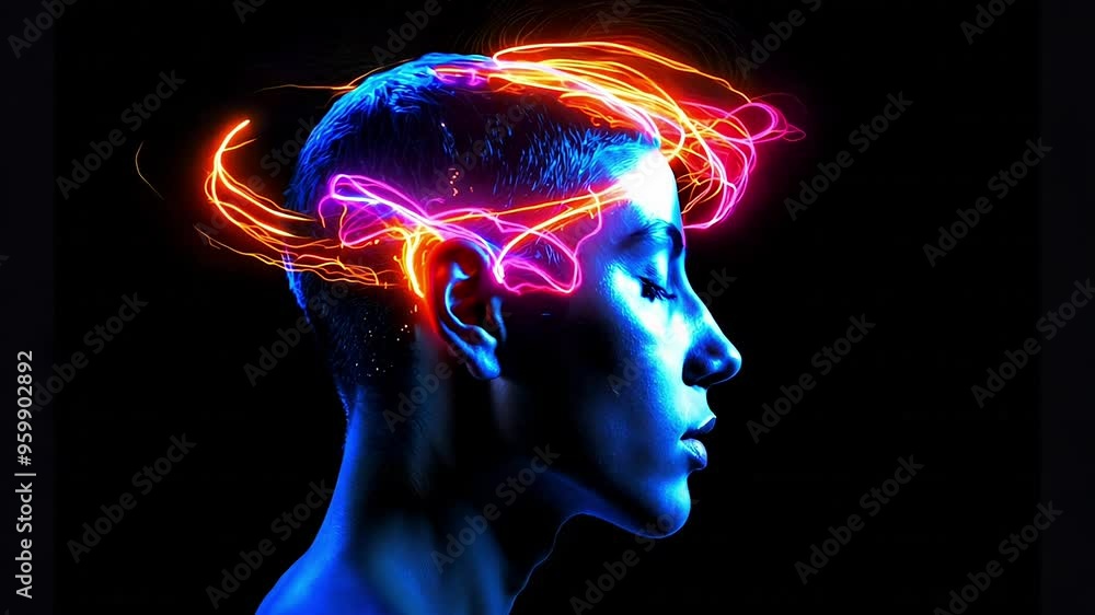 Profile of a human person with a glowing neural brain network, symbolizing artificial intelligence and technology Profile of a human person with a glowing neural brain network, symbolizing artificial intelligence and technology