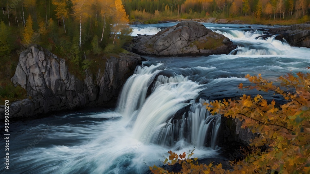 Waterfall in autumn nature, panoramic outdoor landscape, rocky river travel photo Waterfall in autumn nature, panoramic outdoor landscape, rocky river travel photo