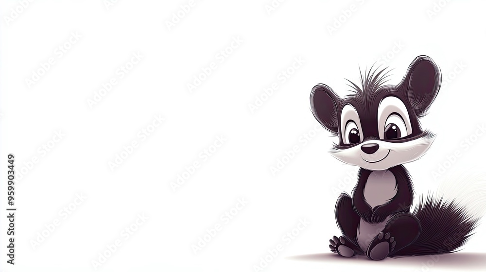 Fototapeta premium Cartoonized skunk cute and cautious sitting with a unique pattern on its back