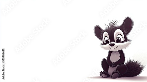 Cartoonized skunk cute and cautious sitting with a unique pattern on its back