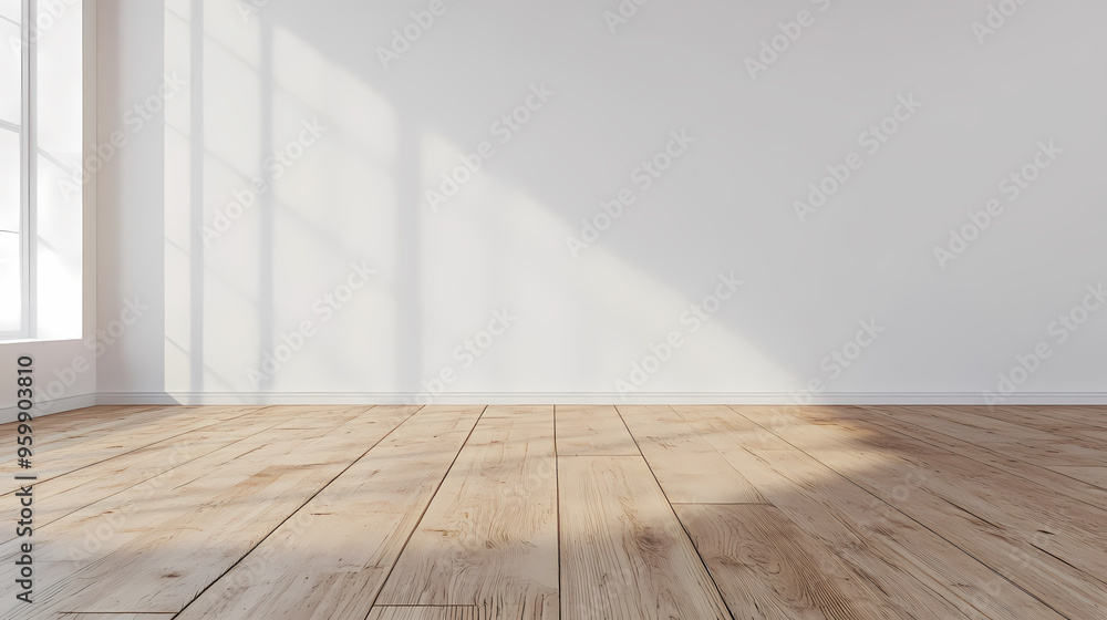 Modern empty room mockup with light wooden floor and white walls Modern empty room mockup with light wooden floor and white walls