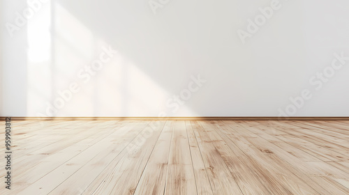 Modern empty room mockup with light wooden floor and white walls