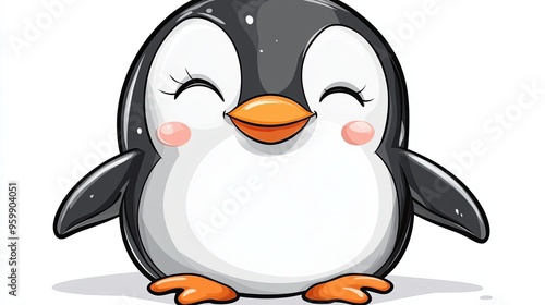 Cartoonized cute penguin waddling and sitting on ice - adorable animal illustration photo