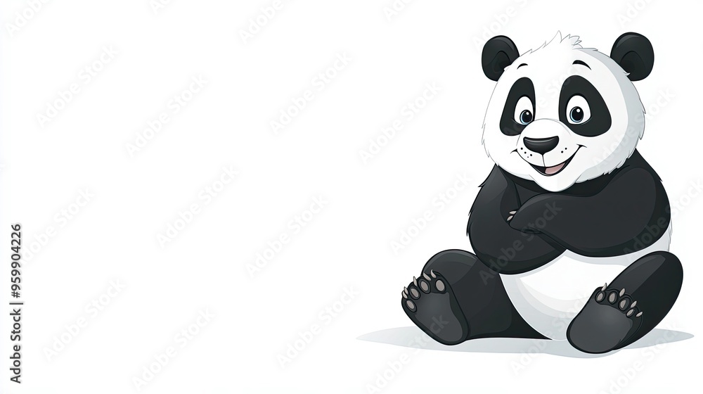 Fototapeta premium Cartoonized Panda Sitting with Adorable Fluffy Appeal - Cute and Cuddly Portrait