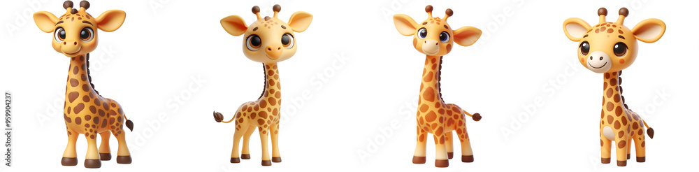 Set of 3D rendered illustration cartoon Giraffe isolated on white and Transparent Background Set of 3D rendered illustration cartoon Giraffe isolated on white and Transparent Background