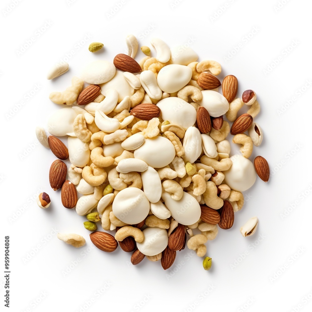 Mix dry food top view isolated on a white background Mix dry food top view isolated on a white background