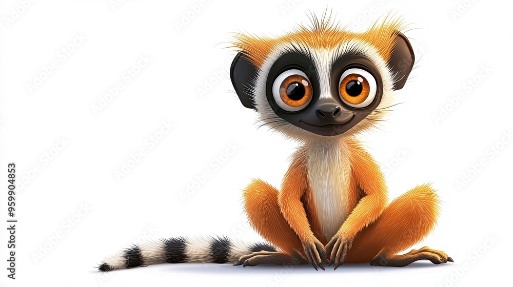 Fototapeta premium Curious and Lively Cartoonized Lemur Sitting - Whimsical Animal Illustration