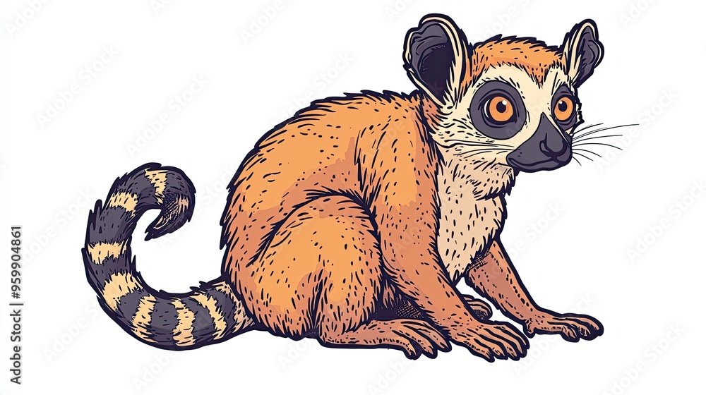 Obraz premium Cartoonized Lemur: Curious and Lively Sitting with Playful Expression on Face