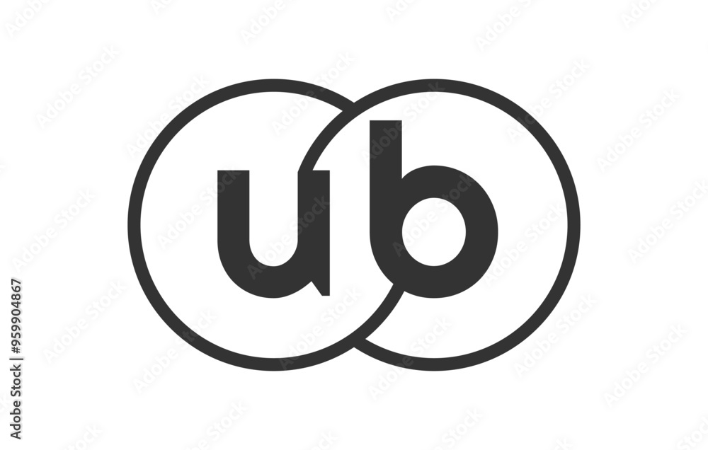 UB business company emblem with outline rounds and letters u b. Logo template of two merged circles for brand identity, logotype. Vector Infinity symbol UB business company emblem with outline rounds and letters u b. Logo template of two merged circles for brand identity, logotype. Vector Infinity symbol