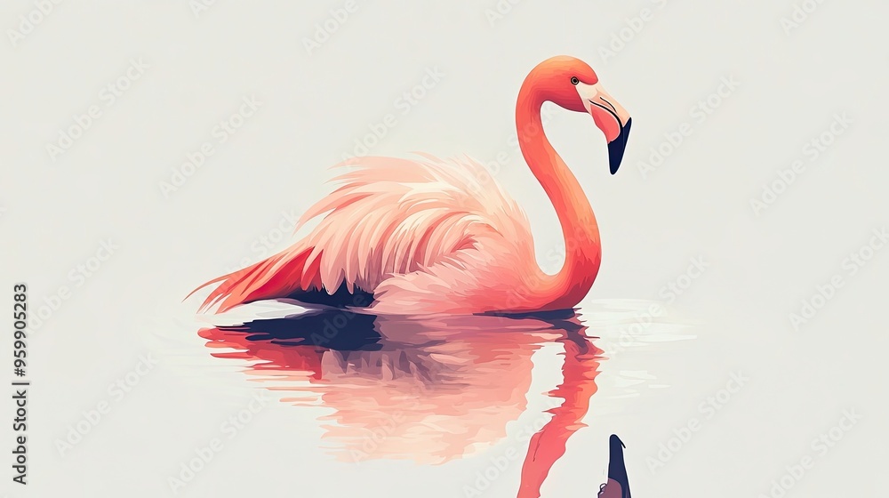 Fototapeta premium Cartoonized Flamingo - Graceful and Elegant Sitting Still in Vibrant Colors