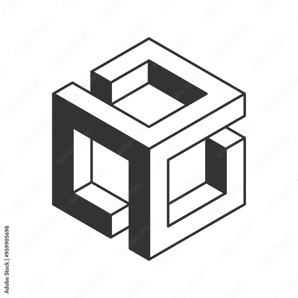 Cube logo, geometric vector design. Black and white Box logotype company, trendy techno emblem in isometric 3D style. Cube logo, geometric vector design. Black and white Box logotype company, trendy techno emblem in isometric 3D style.