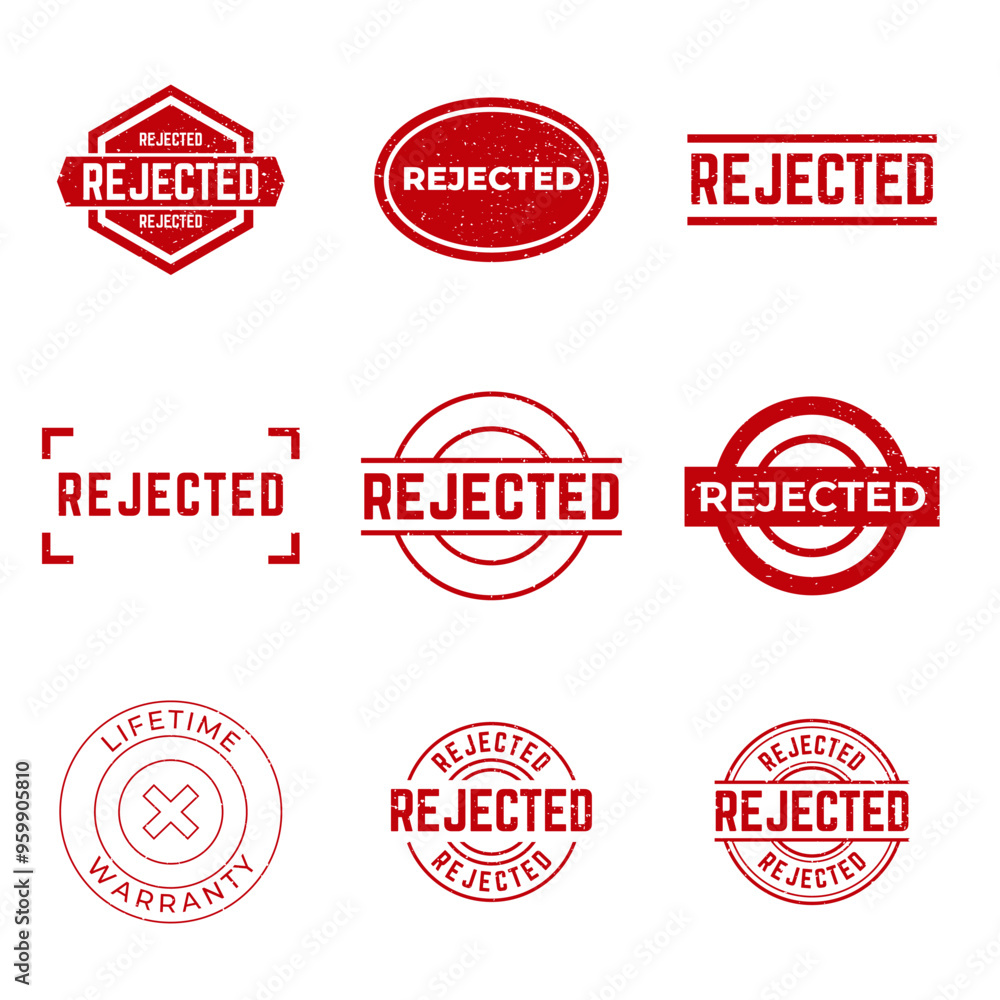 Set of Rejected Stamp. Red Rejected Rubber Grunge Stamp Seal Vector Illustration. Set of Rejected Stamp. Red Rejected Rubber Grunge Stamp Seal Vector Illustration.