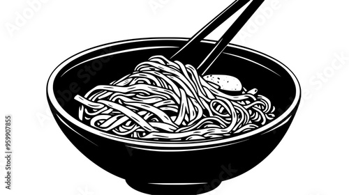 Bowl of chow mein noodles mixed with stir-fried vegetables and slices of chicken