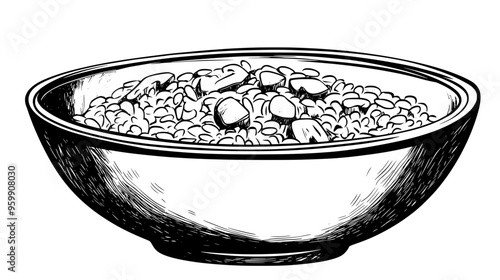 Close-up of risotto with mushroom pieces and parsley on a wide, shallow bowl