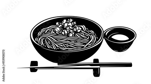 Soba noodles served chilled with dipping sauce on the side