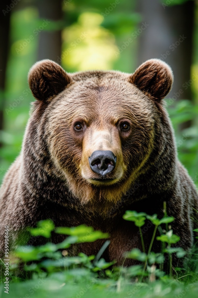 Fototapeta premium wild brown bear (ursus arctos) in its natural summer forest