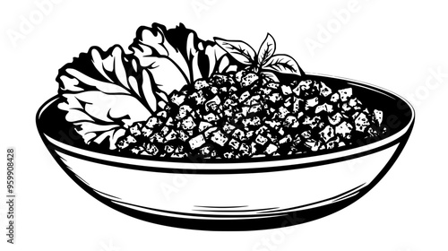 Larb salad with minced meat, herbs, and lettuce leaves