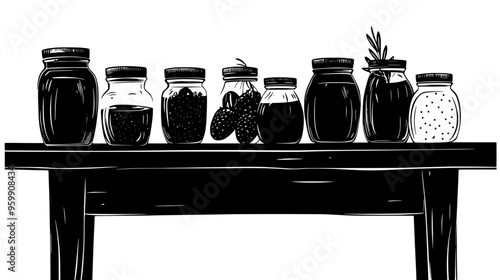 Rustic table with small-batch jams and preserves in glass jars