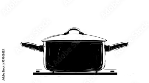 Pressure cooker with locked lid on stove, steam visibly escaping from the valve