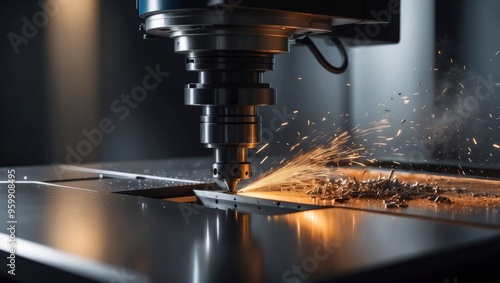 Precision Metalworking: Close-Up of CNC Milling Machine in Action