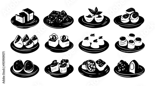Collection of gourmet hors d'oeuvres displayed in a symmetrical arrangement