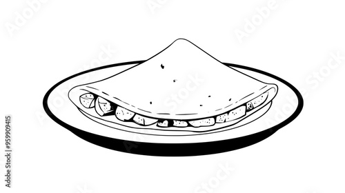Plate of masala dosa with a fermented rice crepe filled with spiced potato mixture