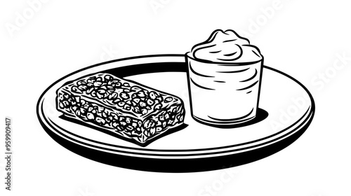 Plate with a granola bar beside yogurt