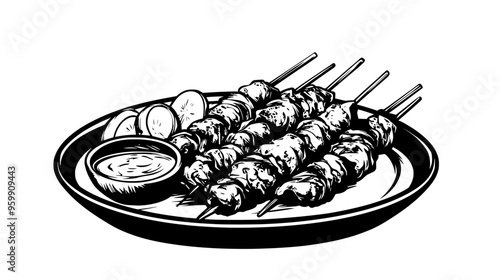 Chicken satay skewers with peanut sauce and cucumber salad