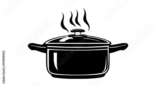 Pressure cooker with locked lid on stove, steam visibly escaping from the valve