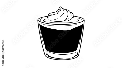 Serving of pudding in a glass cup with cream garnish