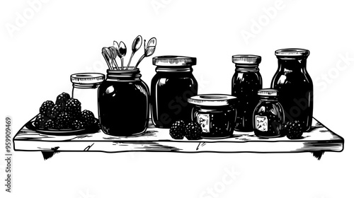 Rustic table with small-batch jams and preserves in glass jars