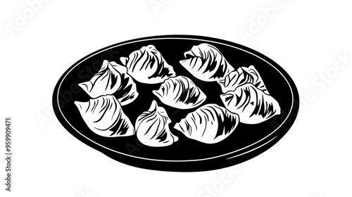 Serving of dumplings arranged in a circular pattern on a flat, round plate