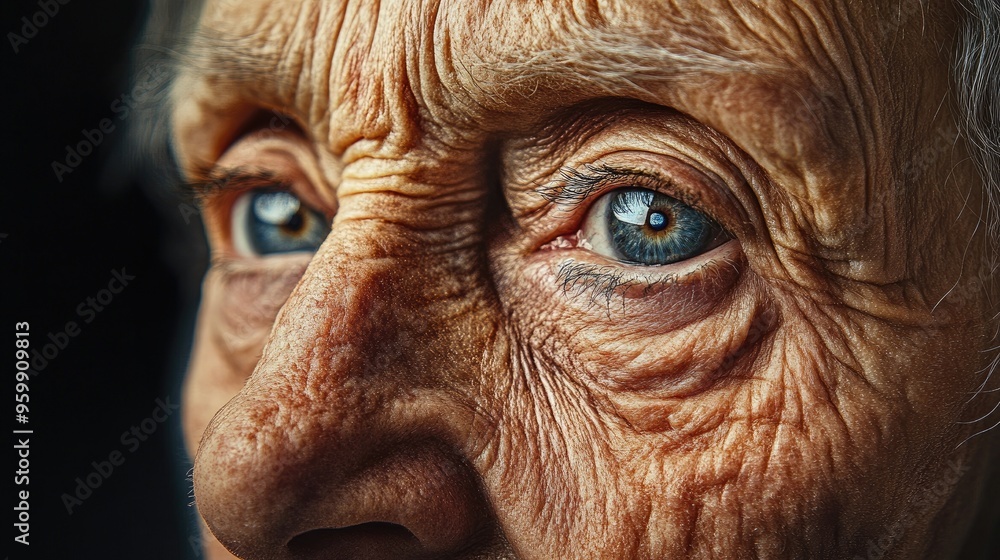 A photorealistic depiction of an elderly person's face with deep wrinkles, each line telling a story experiences. A photorealistic depiction of an elderly person's face with deep wrinkles, each line telling a story experiences.