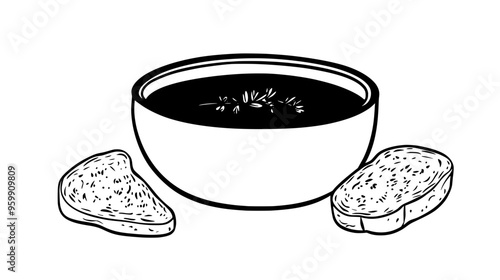 Bowl of soup with a slice of bread on the side
