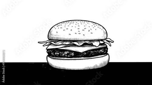 Burger with unconventional toppings displayed on a plain wooden surface