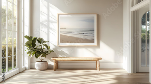 Wallpaper Mural Serene beach artwork in elegant coastal entryway with natural light. Torontodigital.ca