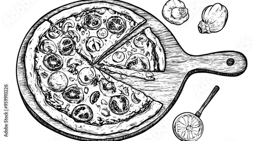Large pizza with an assortment of unconventional toppings displayed on a wooden board