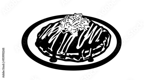 Okonomiyaki pancake topped with mayonnaise and bonito flakes