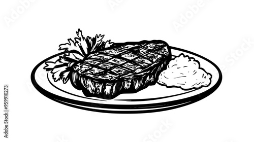 Plate with grilled steak, mashed potatoes, and steamed vegetables